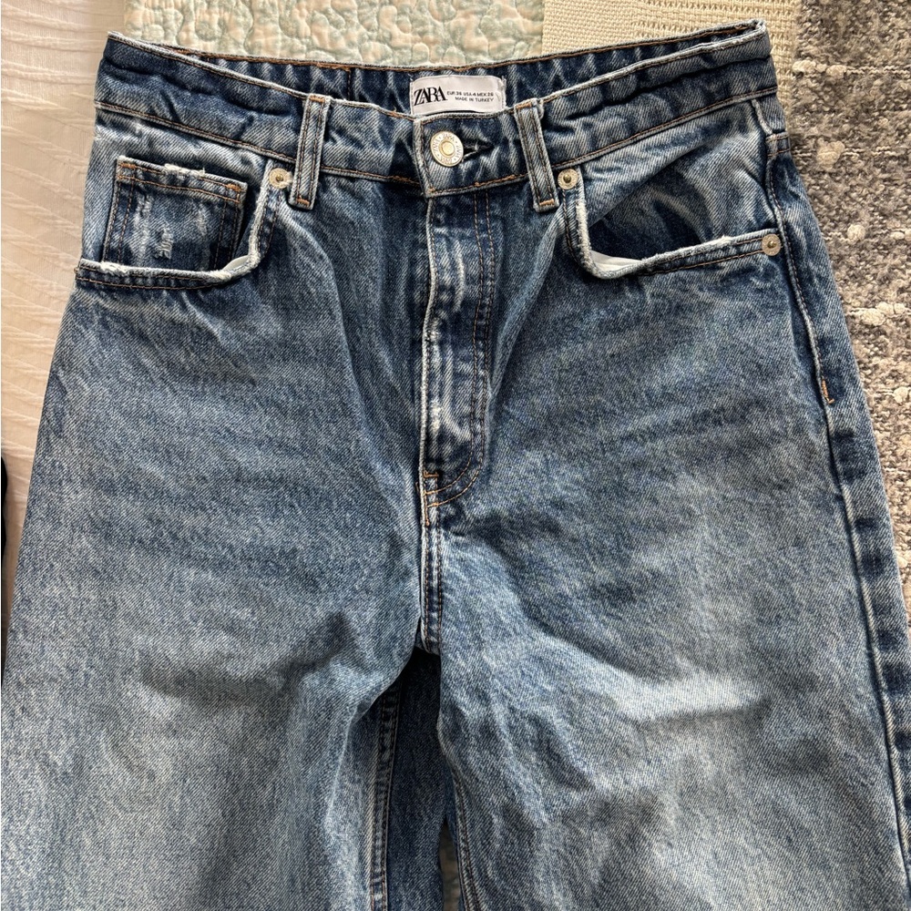 Zara high waist wide leg blue denim jeans